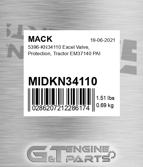 MIDKN34110 5396-KN34110 Excel Valve, Protection, Tractor EM37140 PAI