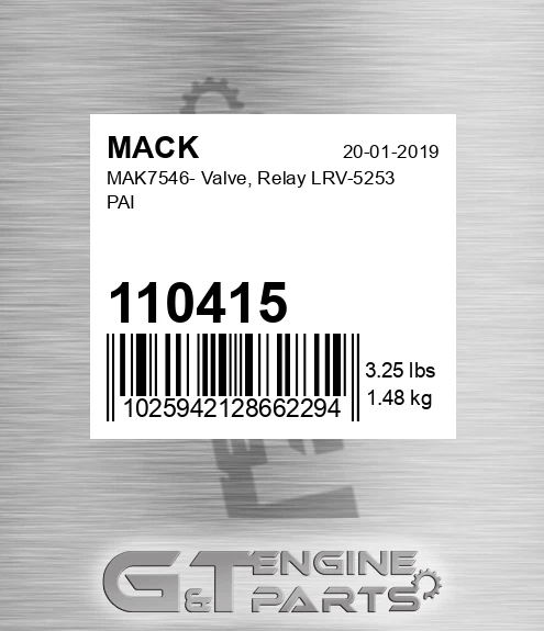 110415 MAK7546- Valve, Relay LRV-5253 PAI
