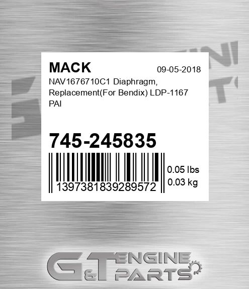 745-245835 NAV1676710C1 Diaphragm, Replacement For Bendix LDP-1167 PAI