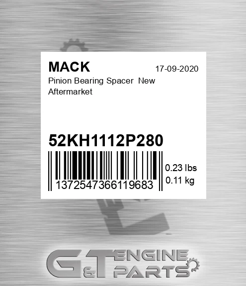 52KH1112P280 Pinion Bearing Spacer New Aftermarket
