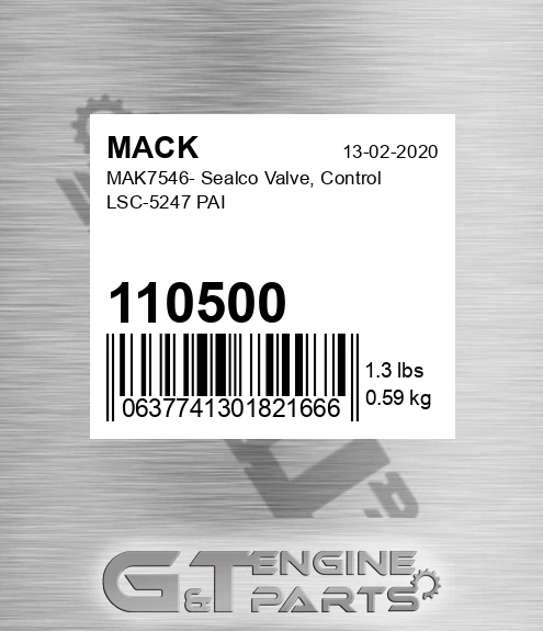 110500 MAK7546- Sealco Valve, Control LSC-5247 PAI