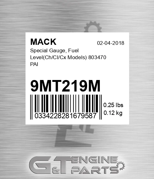9MT219M Special Gauge, Fuel Level Ch/Cl/Cx Models 803470 PAI