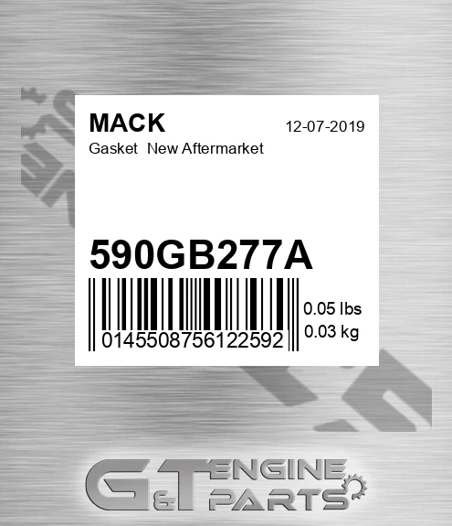 590GB277A Gasket New Aftermarket