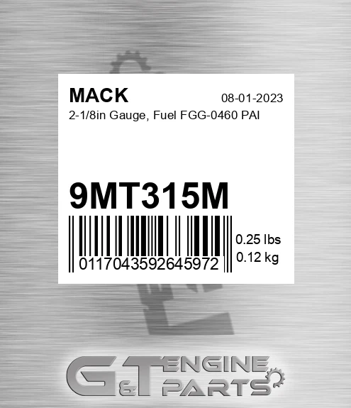 9MT315M 2-1/8in Gauge, Fuel FGG-0460 PAI
