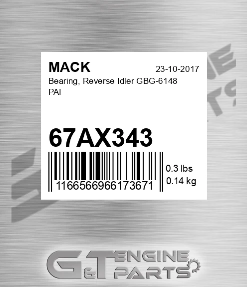 67AX343 Bearing, Reverse Idler GBG-6148 PAI