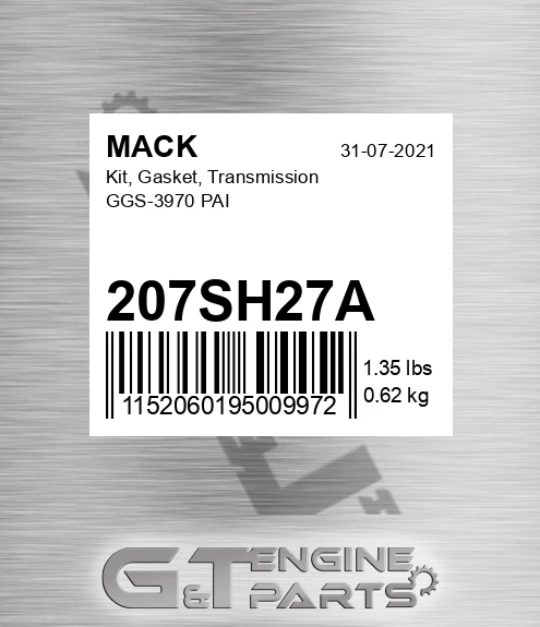 207SH27A Kit, Gasket, Transmission GGS-3970 PAI