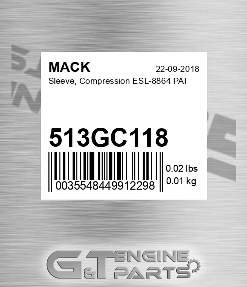 513GC118 Sleeve, Compression ESL-8864 PAI