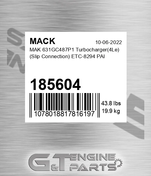185604 MAK 631GC487P1 Turbocharger4Le Slip Connection ETC-8294 PAI