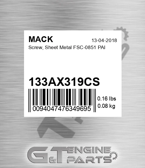 133AX319CS Screw, Sheet Metal FSC-0851 PAI
