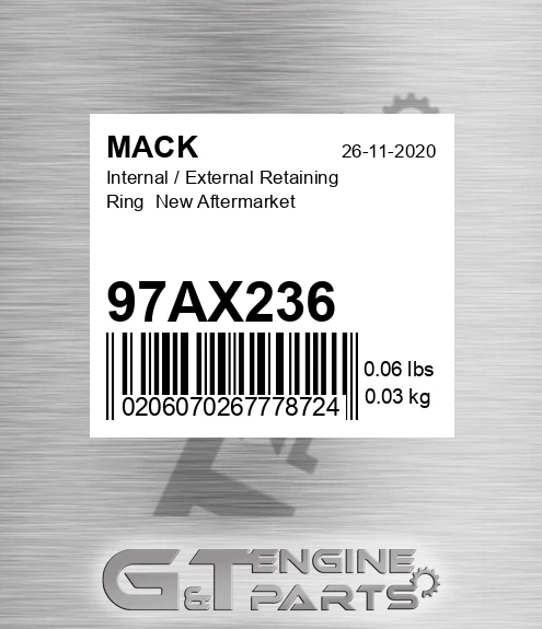 97AX236 Internal / External Retaining Ring New Aftermarket