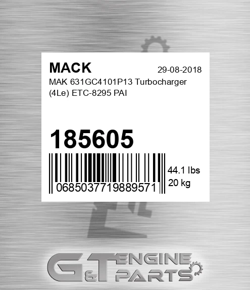 185605 MAK 631GC4101P13 Turbocharger 4Le ETC-8295 PAI