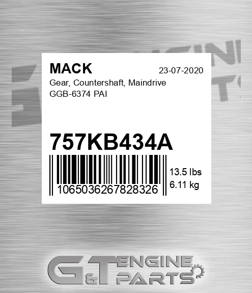 757KB434A Gear, Countershaft, Maindrive GGB-6374 PAI