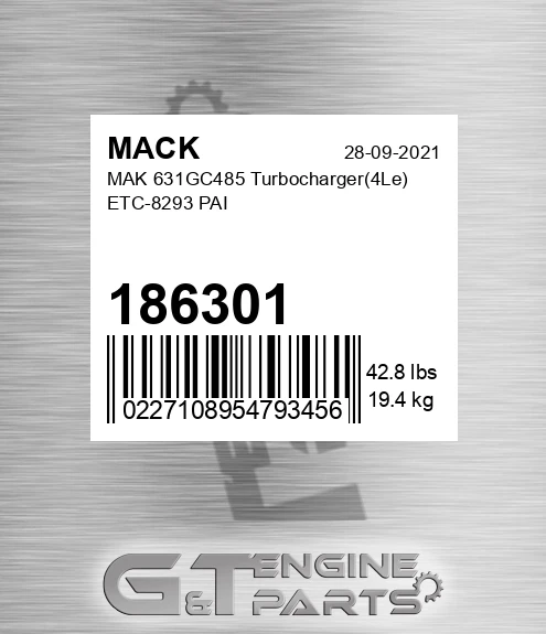 186301 MAK 631GC485 Turbocharger 4Le ETC-8293 PAI