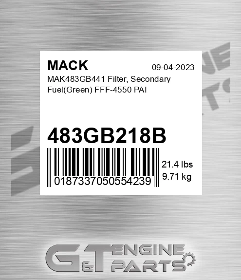 483GB218B MAK483GB441 Filter, Secondary Fuel Green FFF-4550 PAI