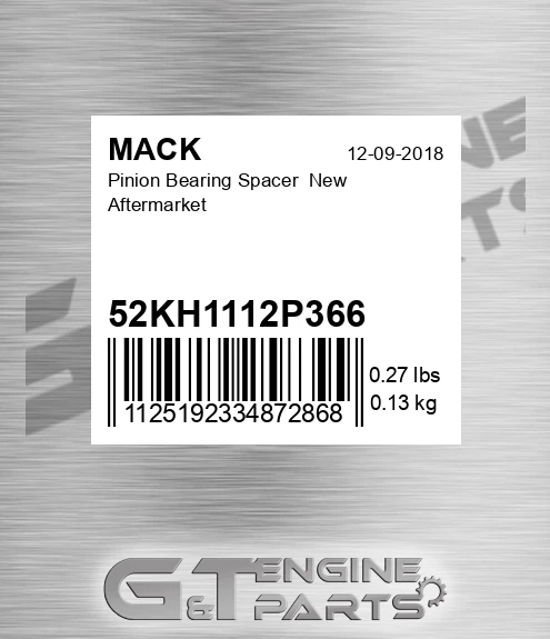52KH1112P366 Pinion Bearing Spacer New Aftermarket