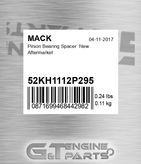 52KH1112P295 Pinion Bearing Spacer New Aftermarket