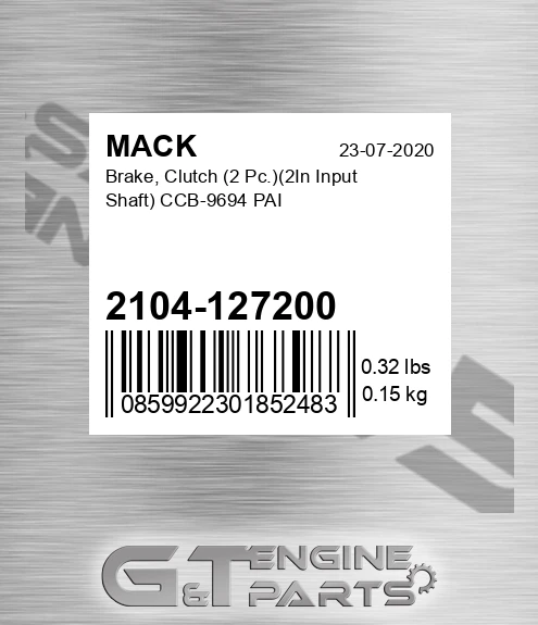 2104-127200 Brake, Clutch 2 Pc. 2In Input Shaft CCB-9694 PAI