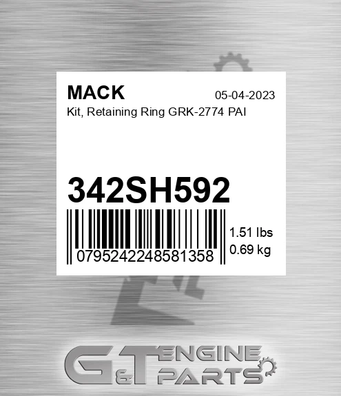342SH592 Kit, Retaining Ring GRK-2774 PAI