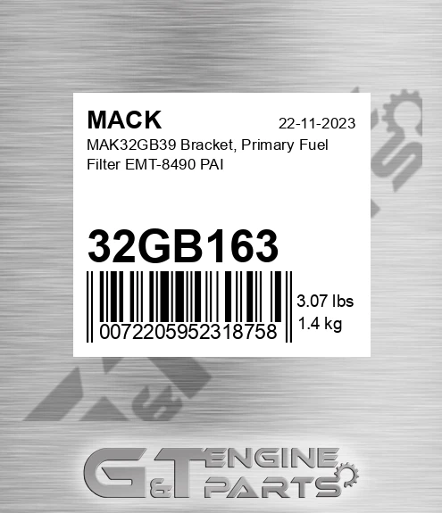 32GB163 MAK32GB39 Bracket, Primary Fuel Filter EMT-8490 PAI