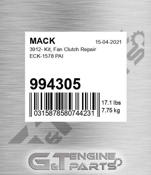 994305 3912- Kit, Fan Clutch Repair ECK-1578 PAI