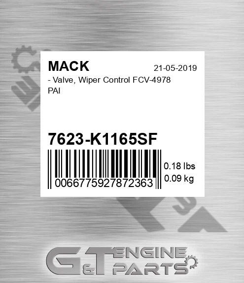 7623-K1165SF - Valve, Wiper Control FCV-4978 PAI