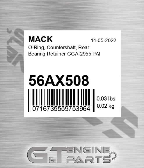 56AX508 O-Ring, Countershaft, Rear Bearing Retainer GGA-2955 PAI