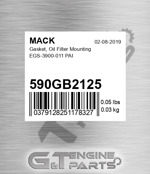 590GB2125 Gasket, Oil Filter Mounting EGS-3900-011 PAI