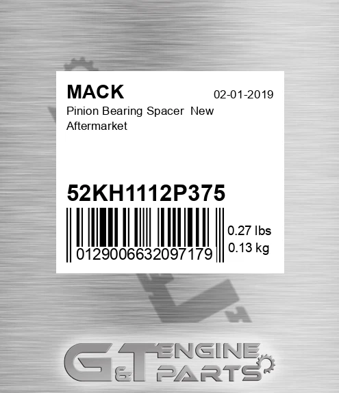 52KH1112P375 Pinion Bearing Spacer New Aftermarket