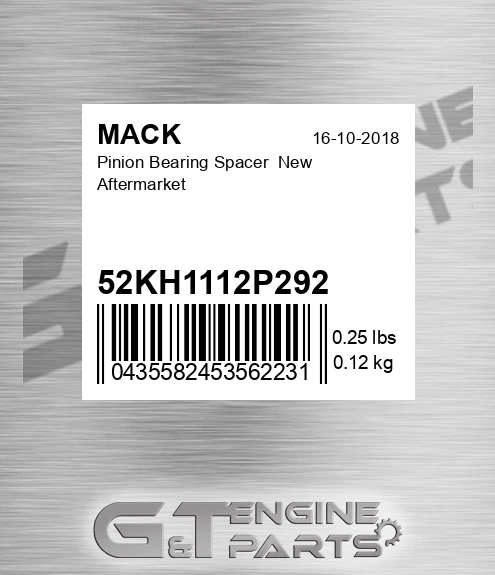 52KH1112P292 Pinion Bearing Spacer New Aftermarket
