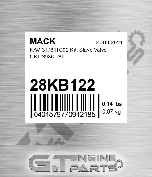 28KB122 NAV 317811C92 Kit, Slave Valve GKT-3986 PAI