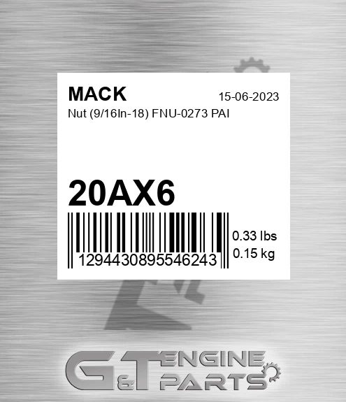 20AX6 Nut 9/16In-18 FNU-0273 PAI