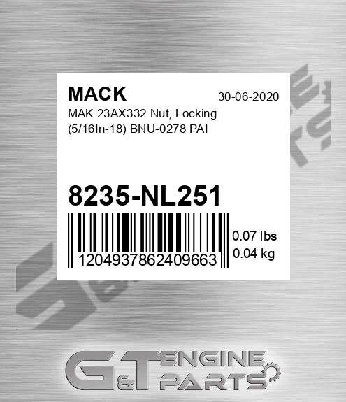 8235-NL251 MAK 23AX332 Nut, Locking 5/16In-18 BNU-0278 PAI