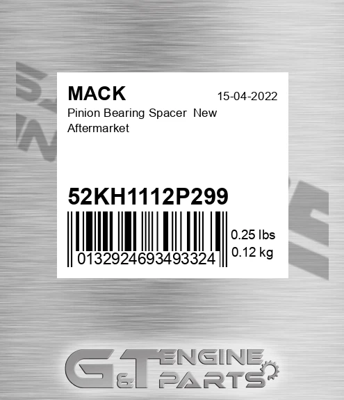 52KH1112P299 Pinion Bearing Spacer New Aftermarket