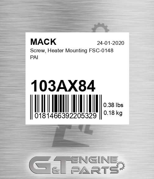 103AX84 Screw, Heater Mounting FSC-0148 PAI