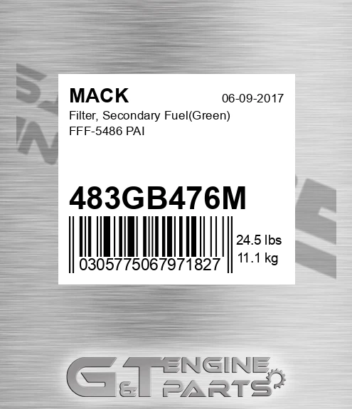 483GB476M Filter, Secondary Fuel Green FFF-5486 PAI