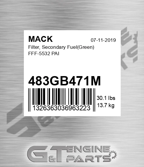 483gb471m Filter, Secondary Fuel Green FFF-5532 PAI