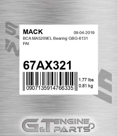 67AX321 BCA MA5209EL Bearing GBG-6131 PAI