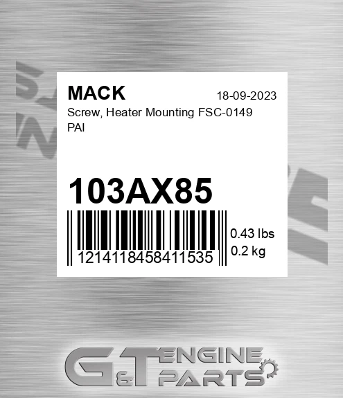 103AX85 Screw, Heater Mounting FSC-0149 PAI