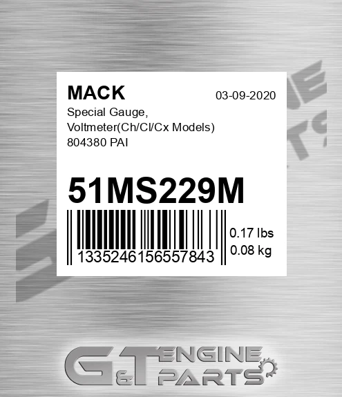51MS229M Special Gauge, Voltmeter Ch/Cl/Cx Models 804380 PAI