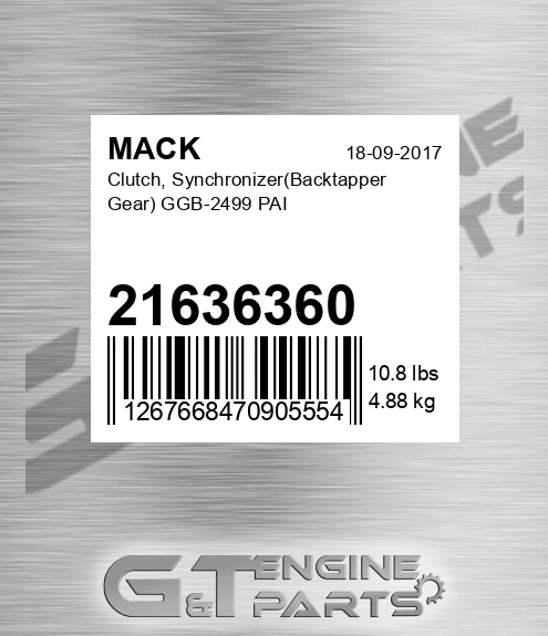 21636360 Clutch, SynchronizerBacktapper Gear GGB-2499 PAI