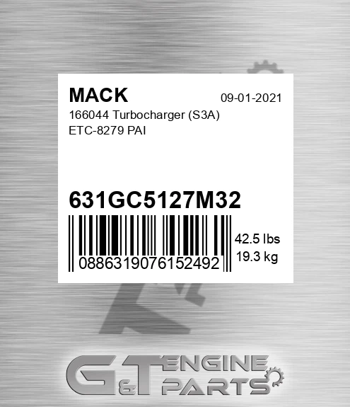 631GC5127M32 166044 Turbocharger S3A ETC-8279 PAI