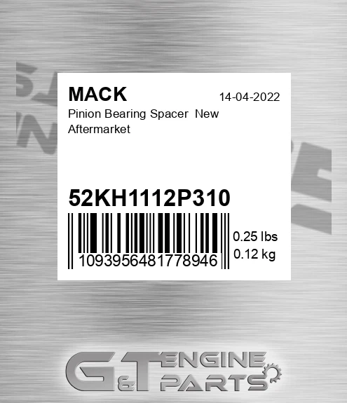 52KH1112P310 Pinion Bearing Spacer New Aftermarket