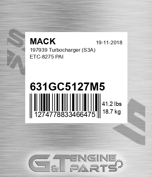631GC5127M5 197939 Turbocharger S3A ETC-8275 PAI