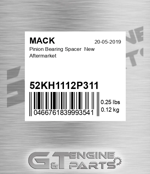 52KH1112P311 Pinion Bearing Spacer New Aftermarket