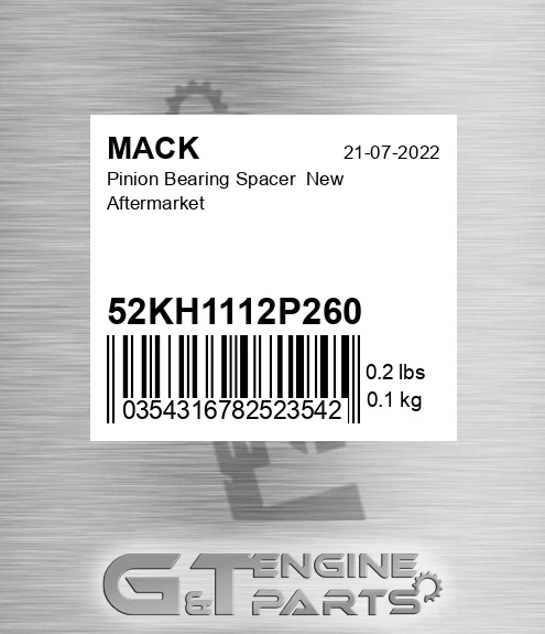 52KH1112P260 Pinion Bearing Spacer New Aftermarket