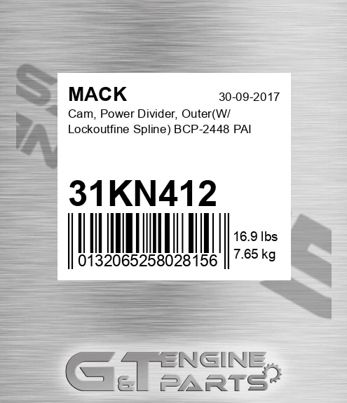 31KN412 Cam, Power Divider, OuterW/ Lockoutfine Spline BCP-2448 PAI