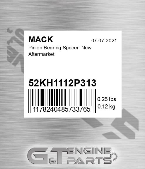 52KH1112P313 Pinion Bearing Spacer New Aftermarket