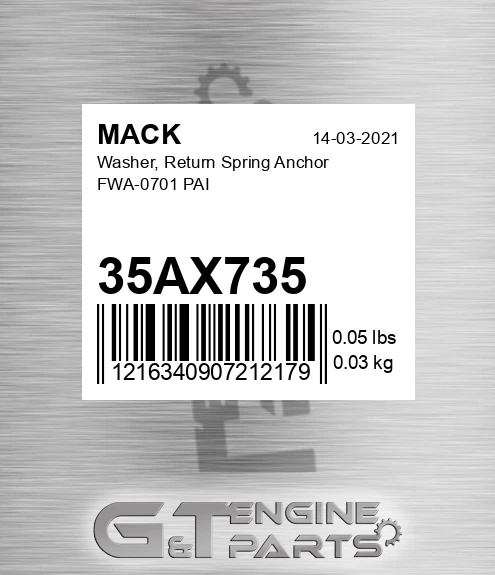 35AX735 Washer, Return Spring Anchor FWA-0701 PAI