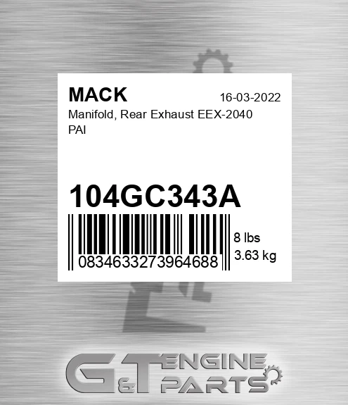 104GC343A Manifold, Rear Exhaust EEX-2040 PAI