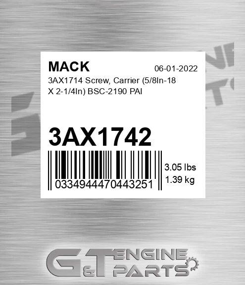 3AX1742 3AX1714 Screw, Carrier 5/8In-18 X 2-1/4In BSC-2190 PAI